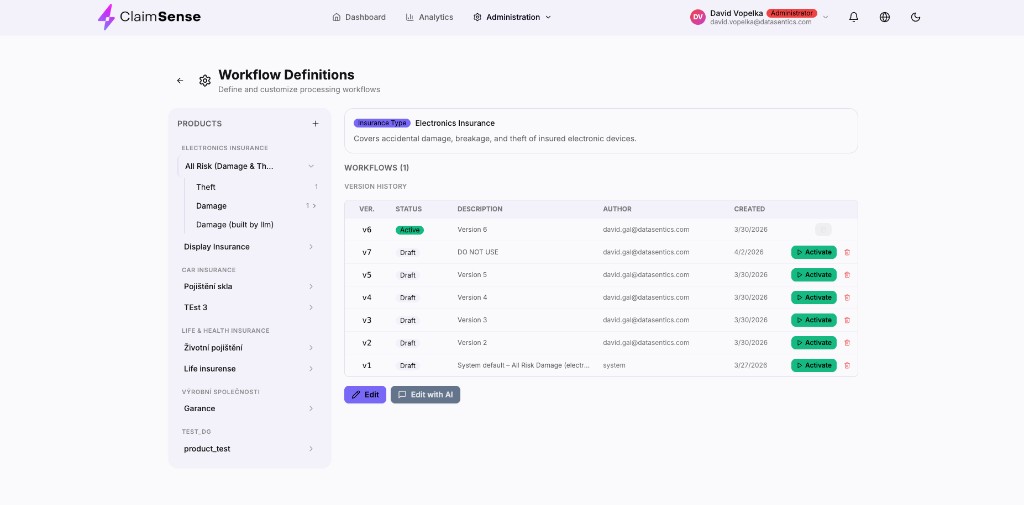 Workflow definitions with version history